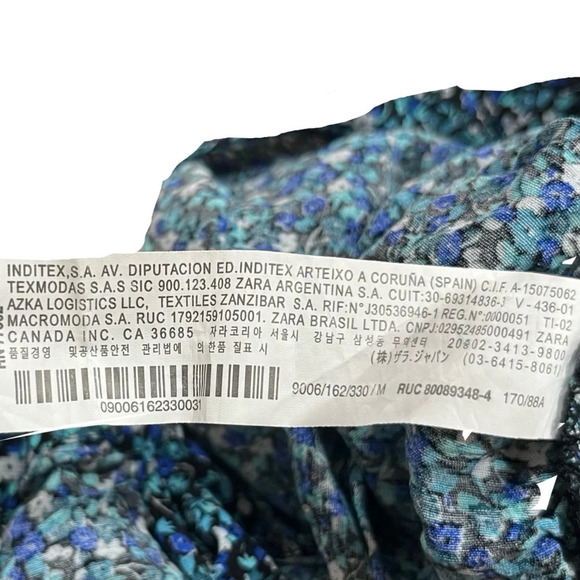 Zara Blue & White Floral Ruched Bodycon Dress Mini Length Long Sleeve Medium - Picture 11 of 12